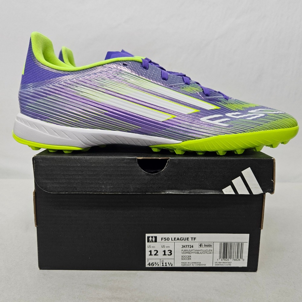Adidas F50 League TF Soccer Cleats JH7724‎ Purple Rush Lucid Lemon Mens Size 12